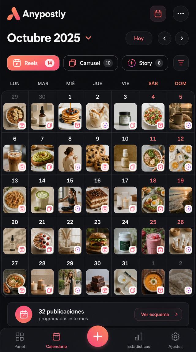 Calendario mensual de Anypostly